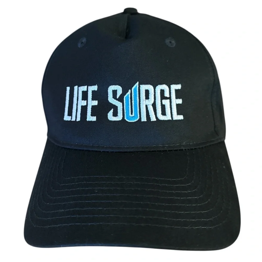 Life Surge Black Adjustable Baseball Cap Logo Embroidered Velcro Closure
